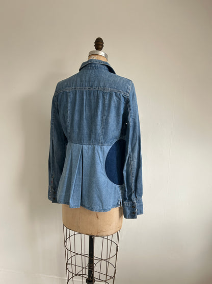Upcycled Modern Workwear Denim Shirt - Circle Series Size S/M #DBSM5