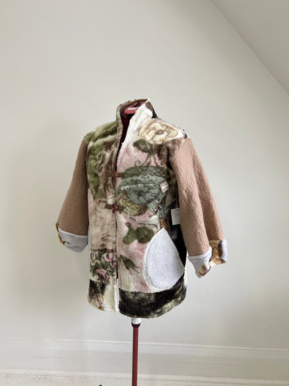 Vivianne Jacket with Upcycled Vintage & Fleece Wool Blanket & Leather & Wooden Toggles Dog Theme Size XL/2X #CVJFX2X7
