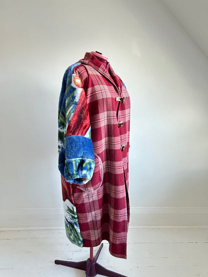 Vivianne Jacket with Upcycled Vintage & Fleece Wool Blanket & Leather & Wooden Toggles Cardinal Theme Size XL/2X #CVJWX2X48