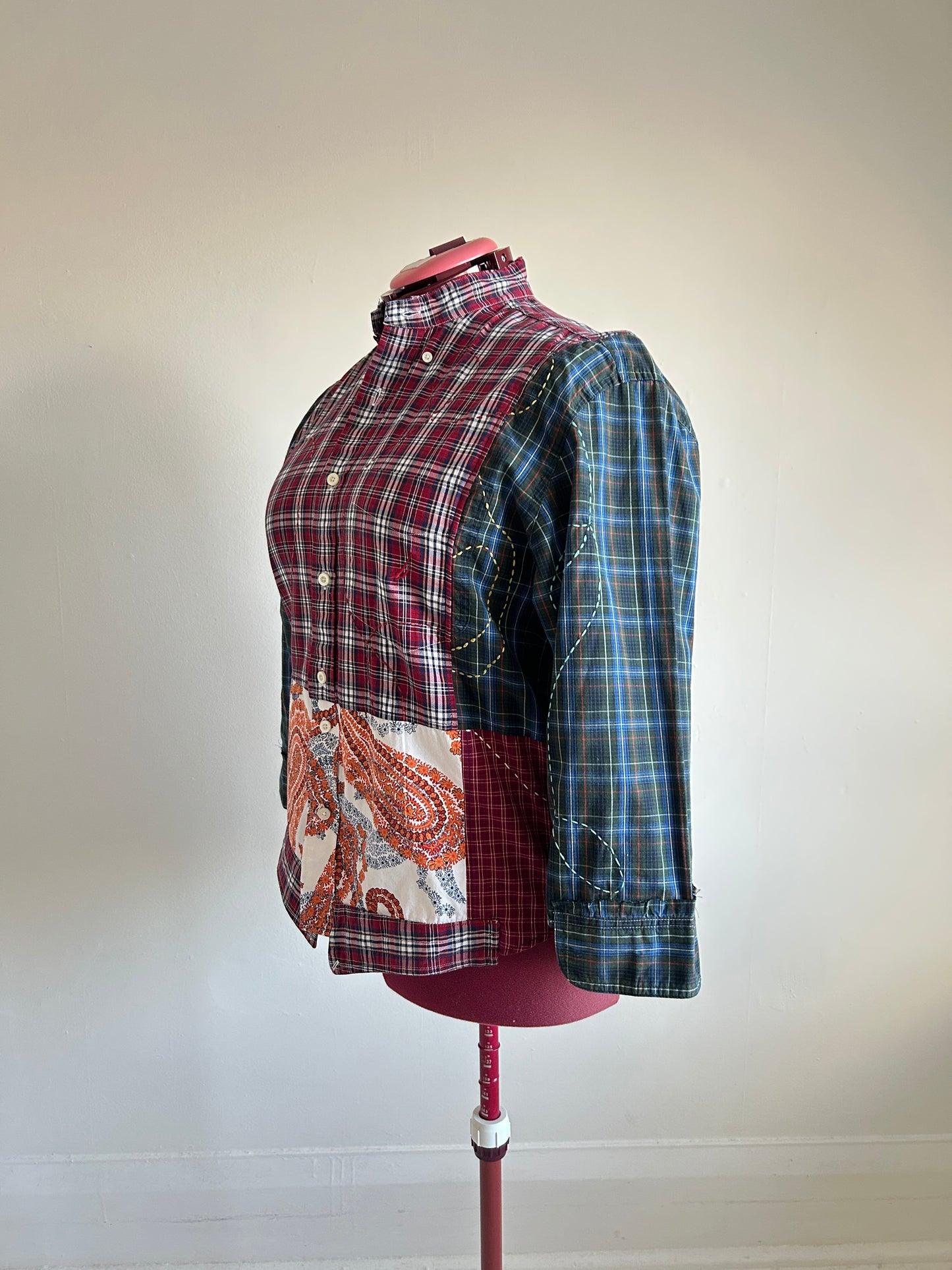 Reworked “Tuxedo Workwear” Buttondown Shirt with Handstitching 2X #TB23X9