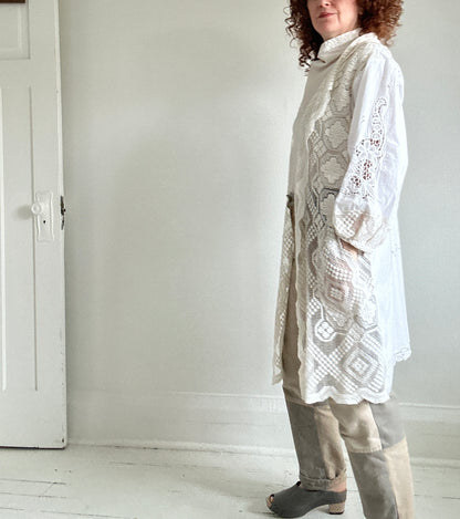 Vivianne Jacket with Upcycled Vintage Cut Lace Cotton & Crochet Boho Draperies & Crochet  Size M/L #CVCJML100