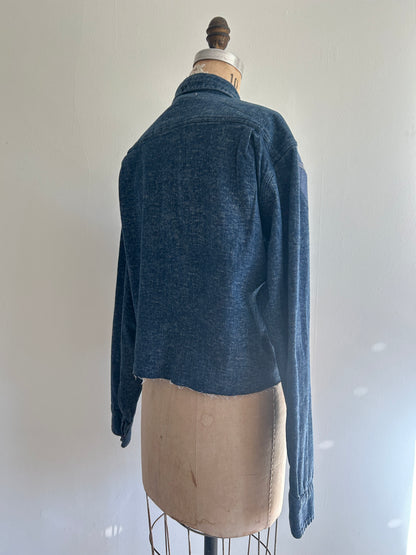 Upcycled Modern Workwear Cropped Denim Shirt - Circle Series Size L/XL #DENLXL2