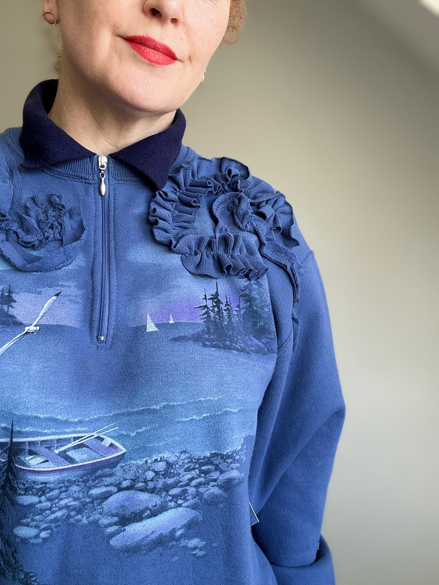 Ruffled Vintage Zip Up Sweatshirt M/L #SWML5