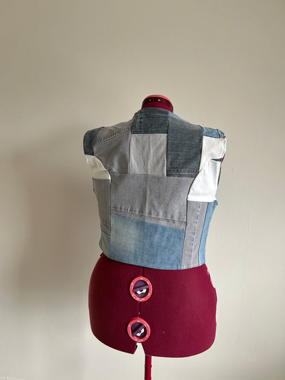 Leni Reclaimed Patchwork Denim Vest with Cotton Lining XL #DVXL15