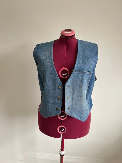 Leni Reclaimed Patchwork Denim Vest with Cotton Lining 2X #DV23X14