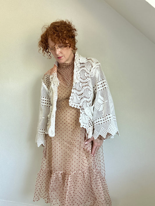 Vivianne Cropped Jacket Upcycled Cotton Crochet Size S/M #VIVCR1
