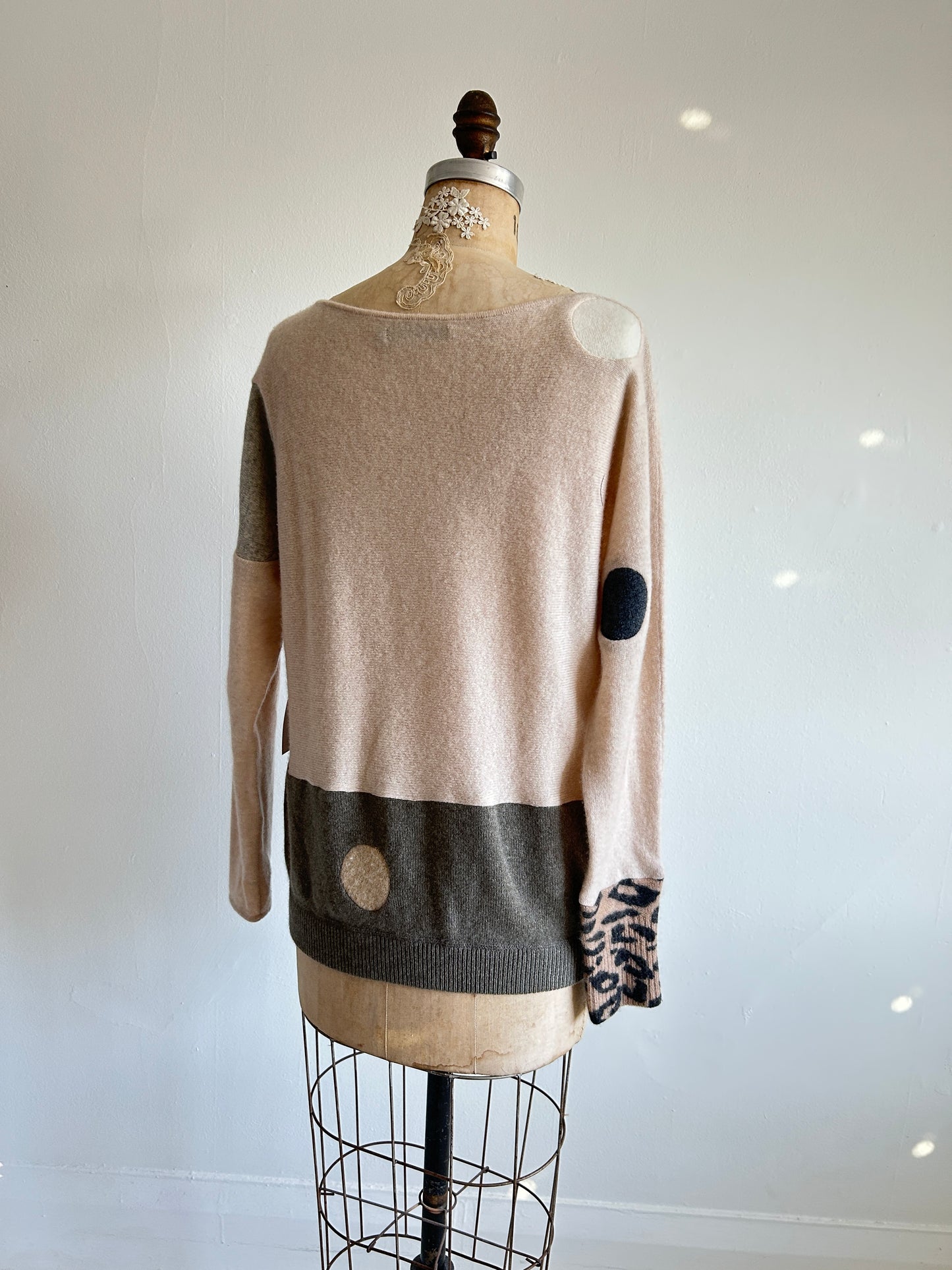 Abstract Art Patched Upcycled Cashmere Sweater M/L #CASML6