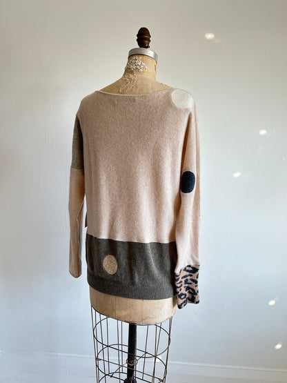 Abstract Art Patched Upcycled Cashmere Sweater M/L #CASML6