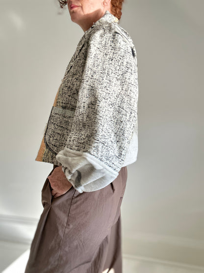 Vivianne Jacket with Upcycled Fleece & Cotton Throw Blanket Wolf Theme Size M/L #CVJTML103