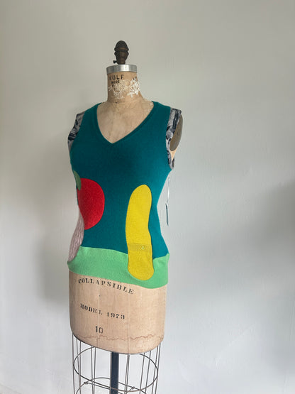 Abstract Art Patched Upcycled Cashmere Vest Size XS/S #CAVXXS26