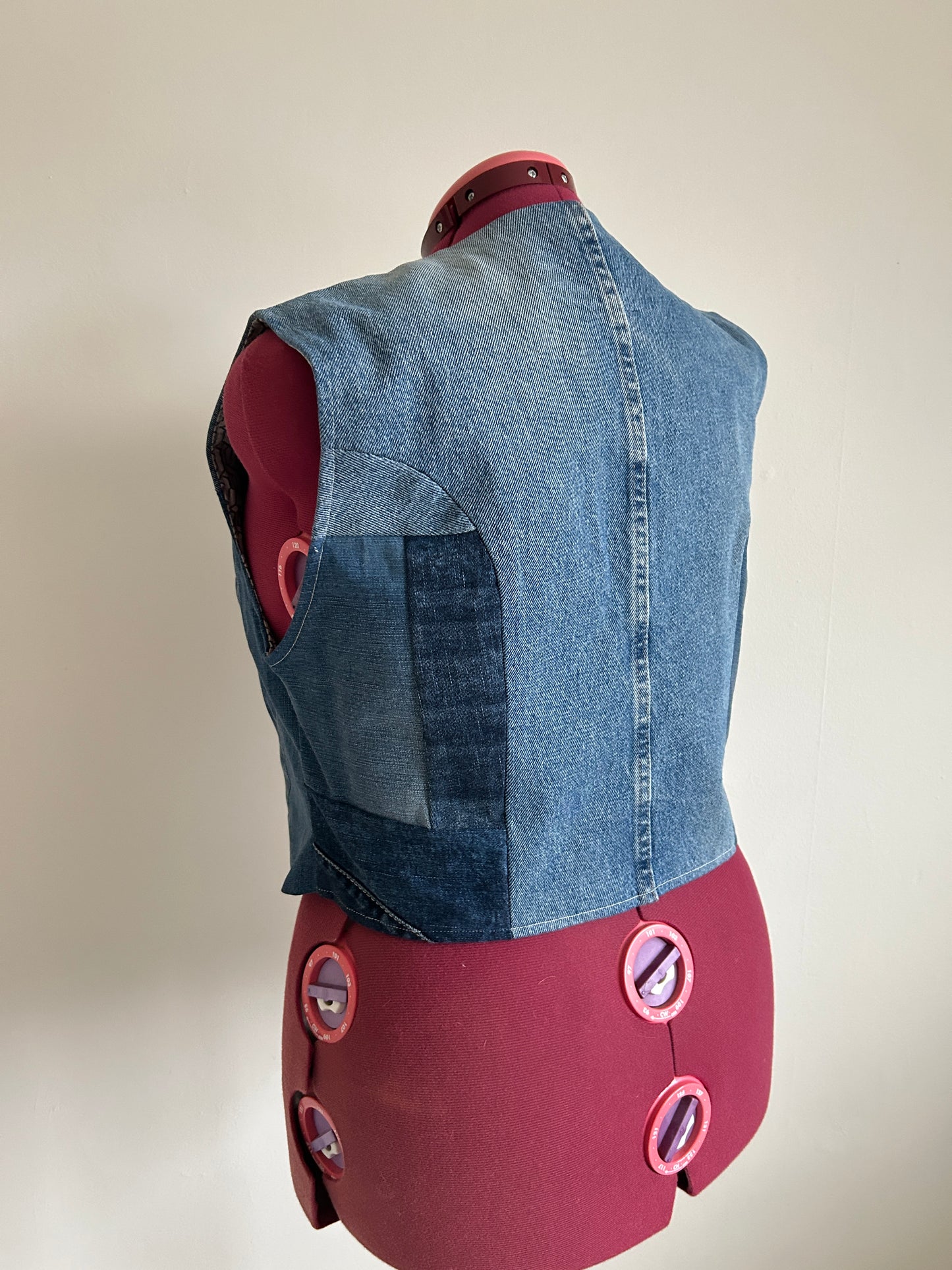 Leni Reclaimed Patchwork Denim Vest with Cotton Lining 2X #DV23X14