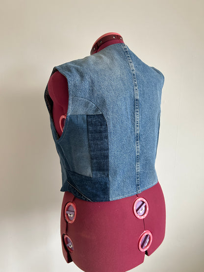 Leni Reclaimed Patchwork Denim Vest with Cotton Lining 2X #DV23X14