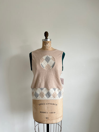Abstract Art Patched Upcycled Cashmere Vest Size L/XL #ARTV