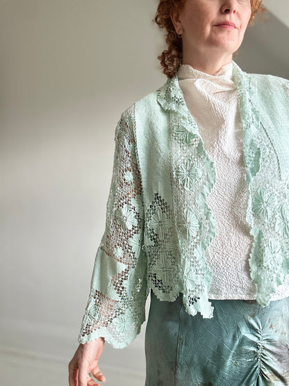 Vivianne Cropped Jacket Upcycled  Vintage Cotton Crochet Size S/M #VIVCR12