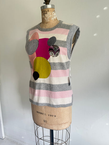 Abstract Art Patched Upcycled Cashmere Vest Size S/M #CAVSM2