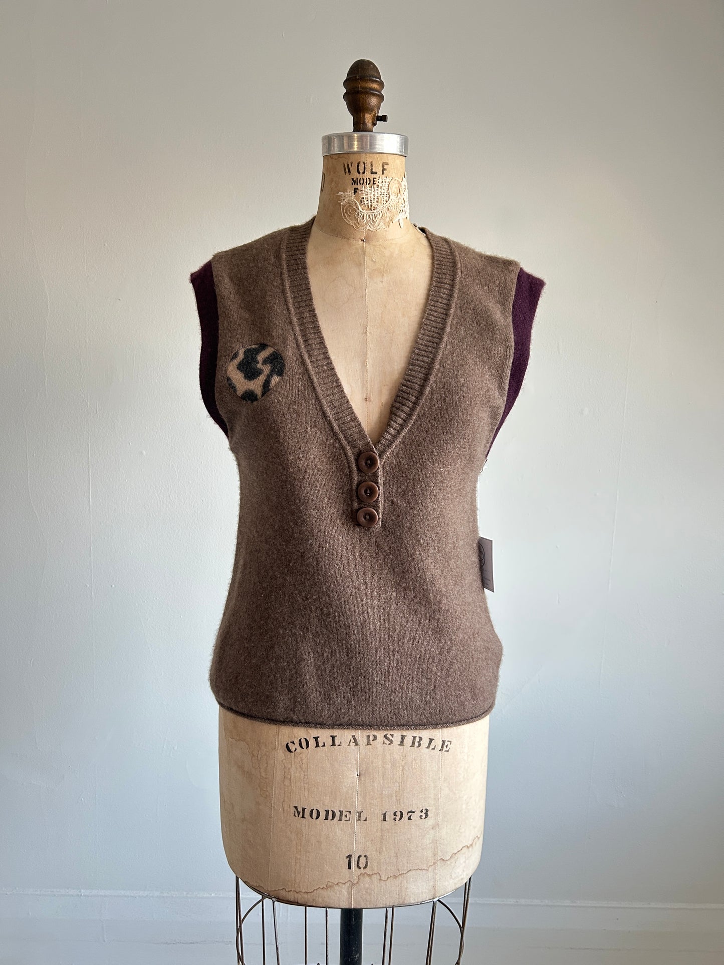 Abstract Art Patched Upcycled Cashmere Vest Size S/M #CAVSM25