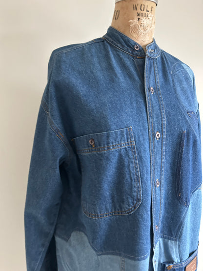 Upcycled Modern Workwear Wrangler Denim Shirt - Circle Series Size L/XL #DBML7