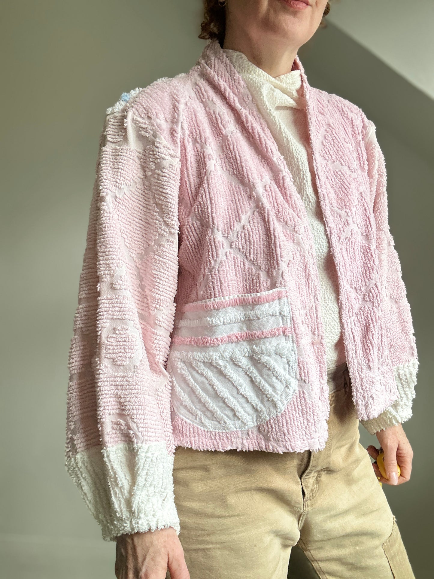 Vivianne Cropped Jacket with Upcycled Vintage Chenille Size M/L #CVCCHML100
