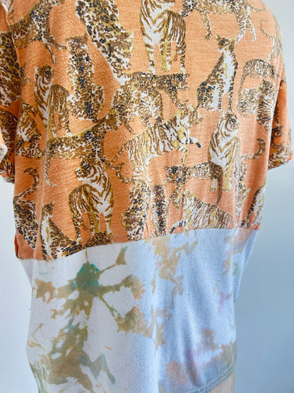 Reworked Preloved Tie Dyed and Tiger Cropped Tshirt - Circle Series Size M/L #TSHIRT15