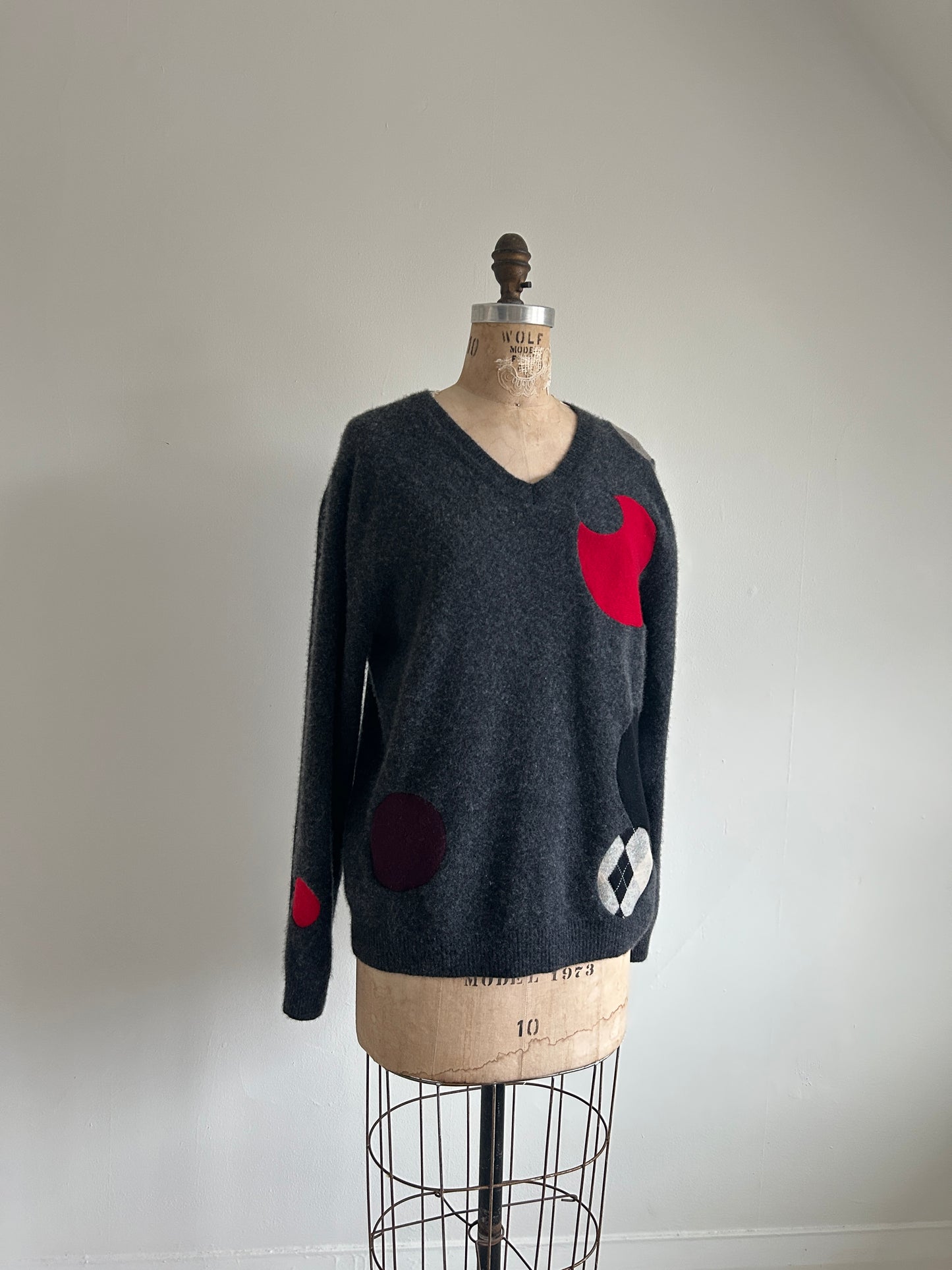 Abstract Art Patched Upcycled Cashmere Sweater XL/2X #CAS23X29