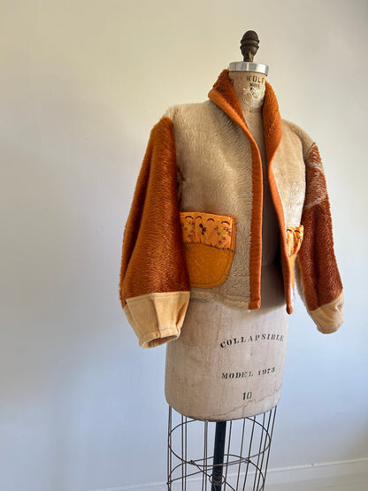 Vivianne Cropped Jacket with Upcycled Vintage Wool & Fleece Blankets Size XS/S #CVCWXXS14