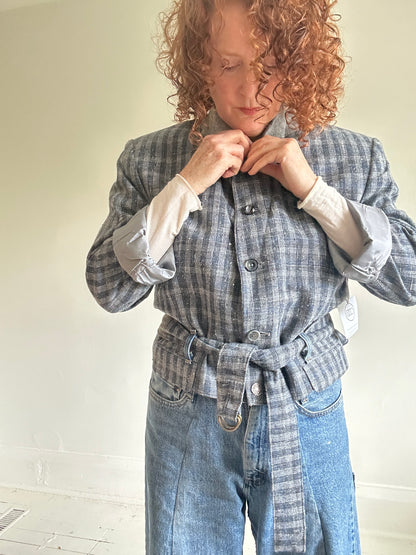 Cropped Upcycled Profile Blazer with Denim Belt Size S/M #BLAZSM7