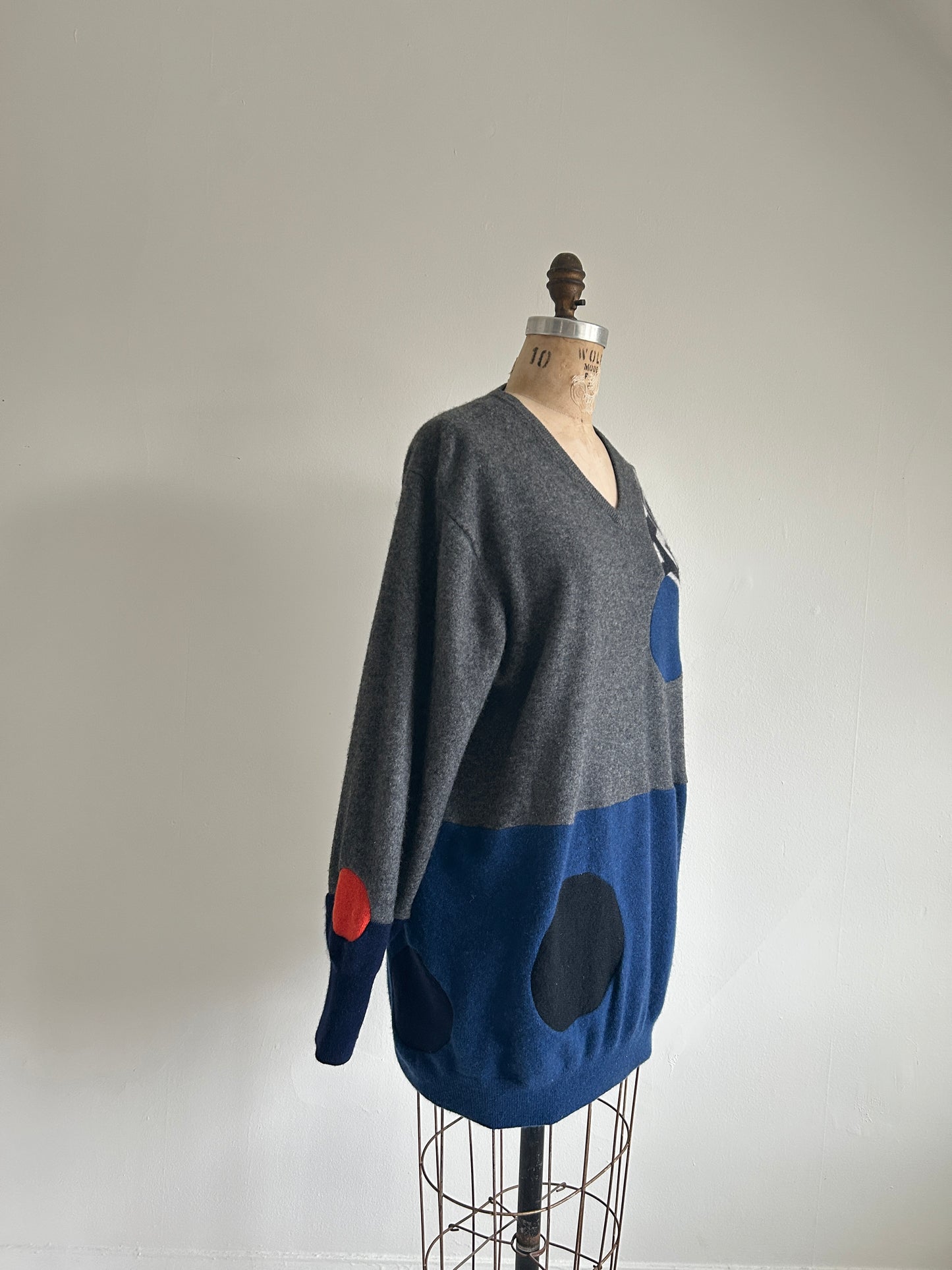 Abstract Art Patched Upcycled Cashmere Sweater 2X/3X #CAS23X28