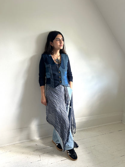 Leni Reclaimed Patchwork Denim Vest with Cotton Lining XS #LENI1