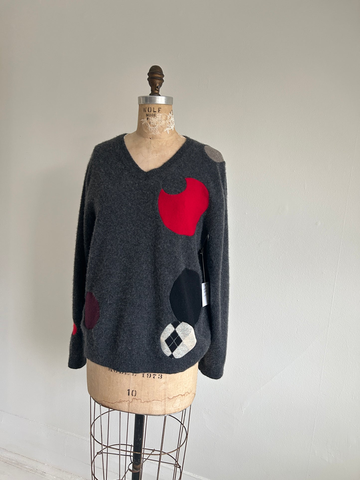 Abstract Art Patched Upcycled Cashmere Sweater XL/2X #CAS23X29
