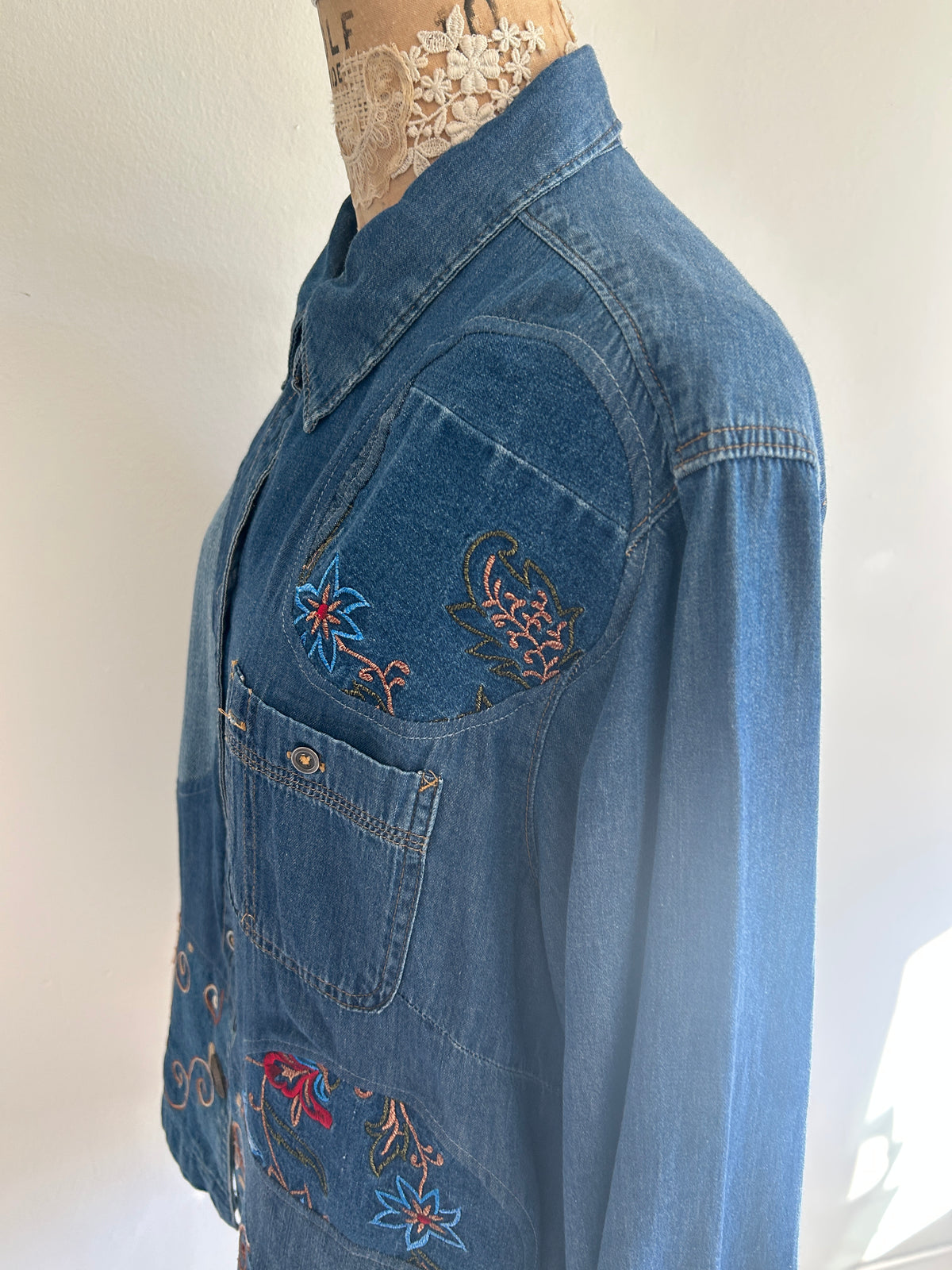 Upcycled Modern Workwear Denim Shirt - Circle Series Size 2X/3X #DEN23X3