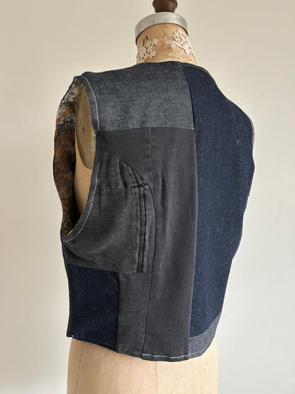 Leni Reclaimed Patchwork Denim Vest with Cotton Lining M/L #DVML13