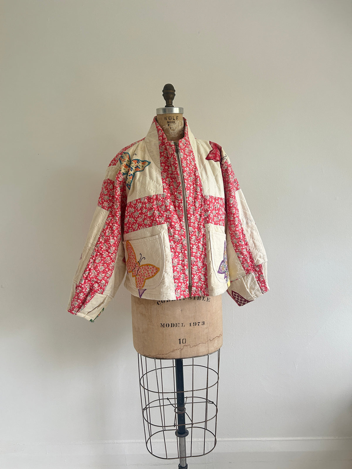 Billie Zip Up Jacket with Upcycled Vintage Butterfly Quilt Size XL/2X #BILLX2XCR4