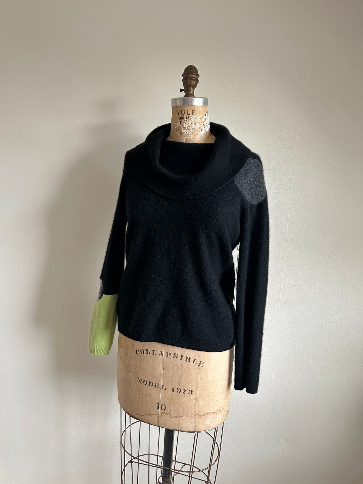 Abstract Art Patched Upcycled Cowl Neck Cashmere Sweater M/L #CASML32