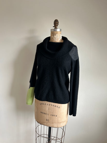 Abstract Art Patched Upcycled Cowl Neck Cashmere Sweater M/L #CASML32