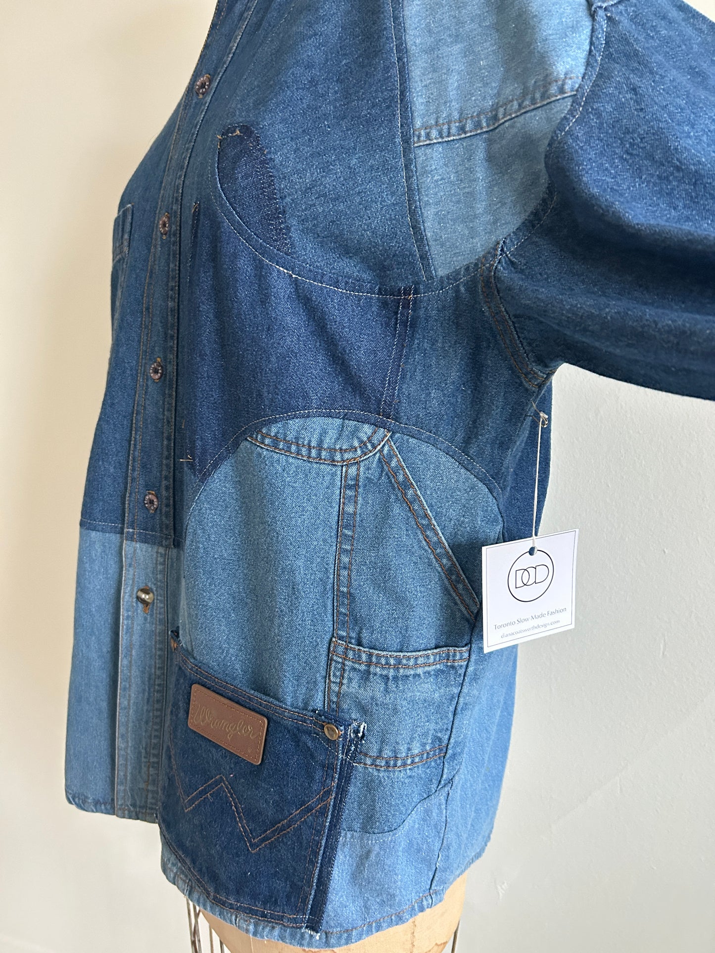 Upcycled Modern Workwear Wrangler Denim Shirt - Circle Series Size L/XL #DBML7