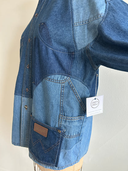 Upcycled Modern Workwear Wrangler Denim Shirt - Circle Series Size L/XL #DBML7