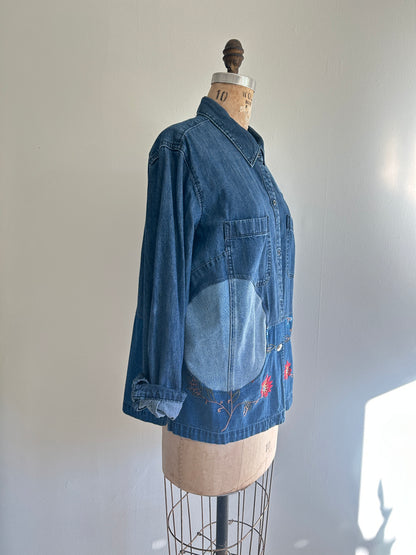 Upcycled Modern Workwear Denim Shirt - Circle Series Size L/XL #DENLXL1