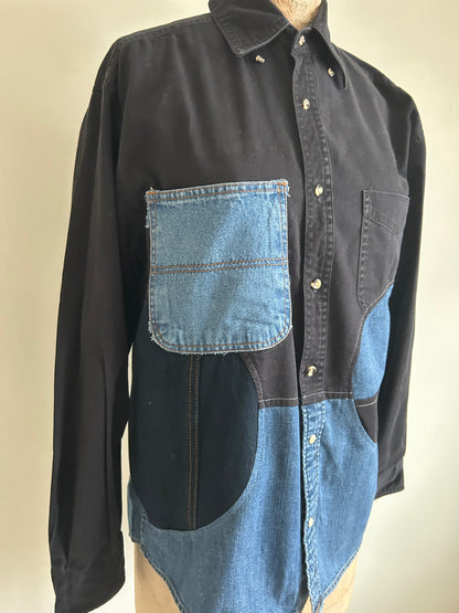 Upcycled Modern Workwear Denim Shirt - Circle Series Size M/L #DBML6