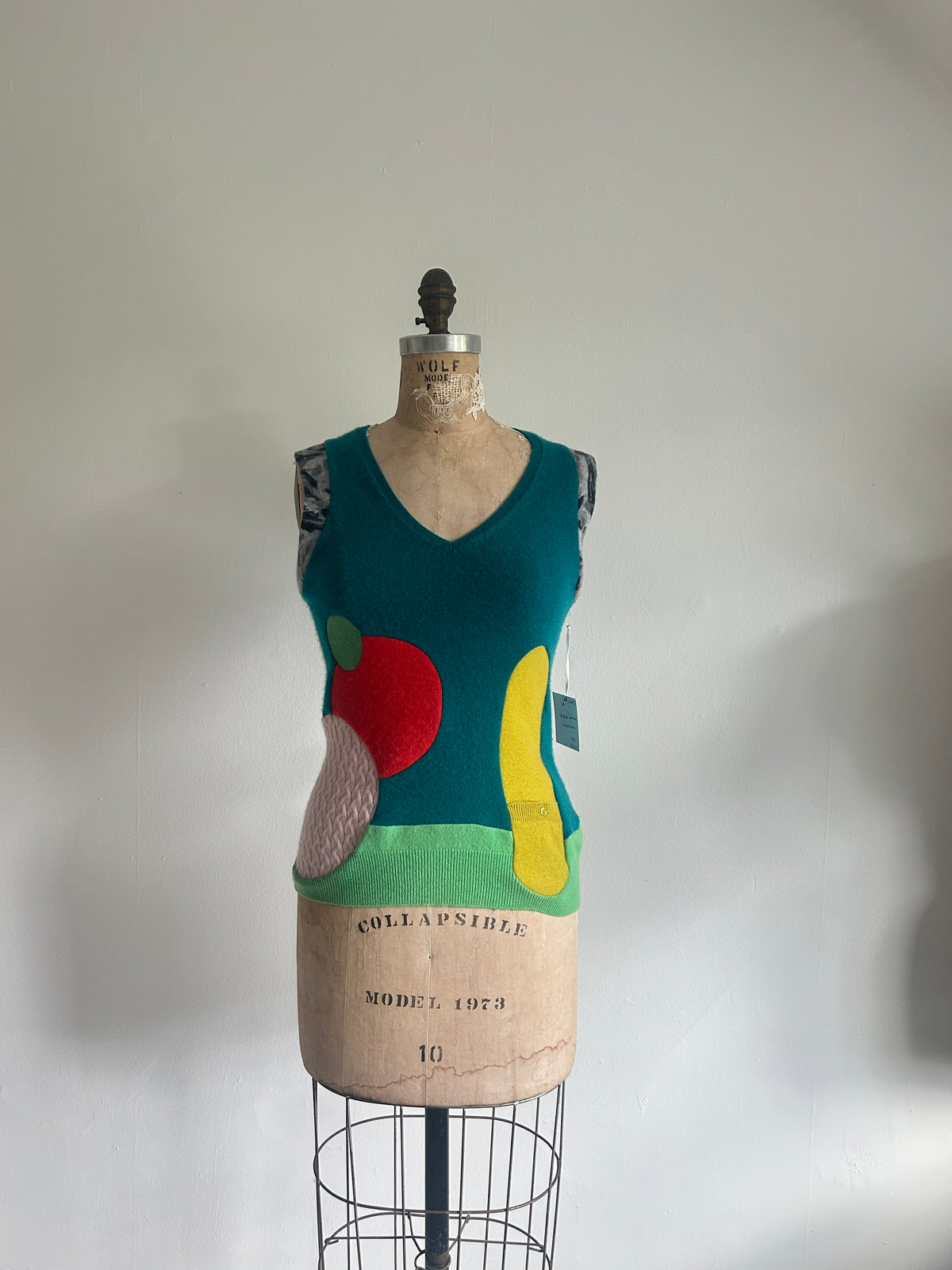 Abstract Art Patched Upcycled Cashmere Vest Size XS/S #CAVXXS26
