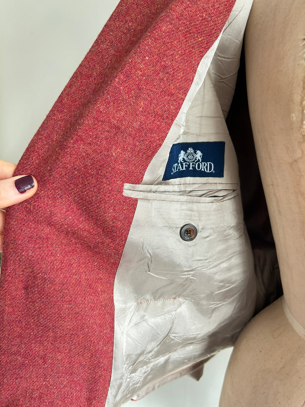 Cropped Upcycled Stafford LambsWool Blazer with Denim Belt Size L/XL #BLAZLXL3