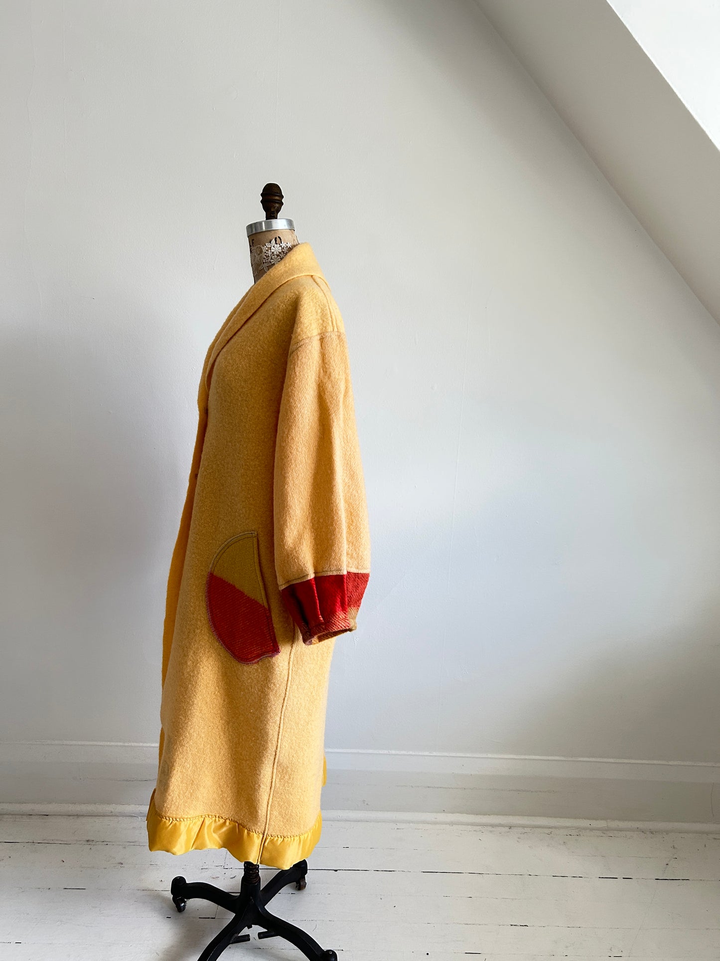 Vivianne Duster with Upcycled Vintage Wool Blanket & Handmade Ceramic Buttons Size M/L #CVDWML51