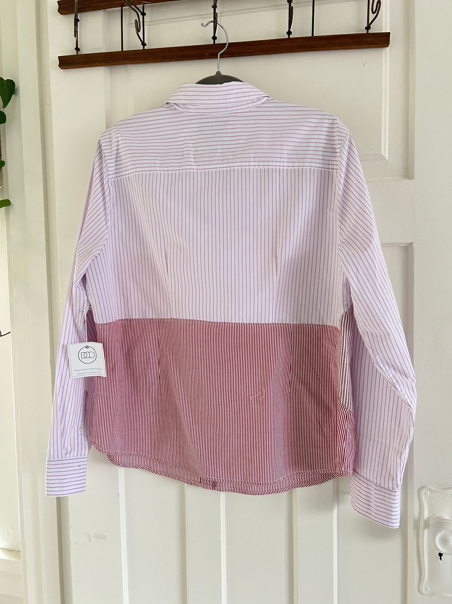 Upcycled Modern Workwear Pinstripe Shirt - Circle Series Size L/XL #PIN13