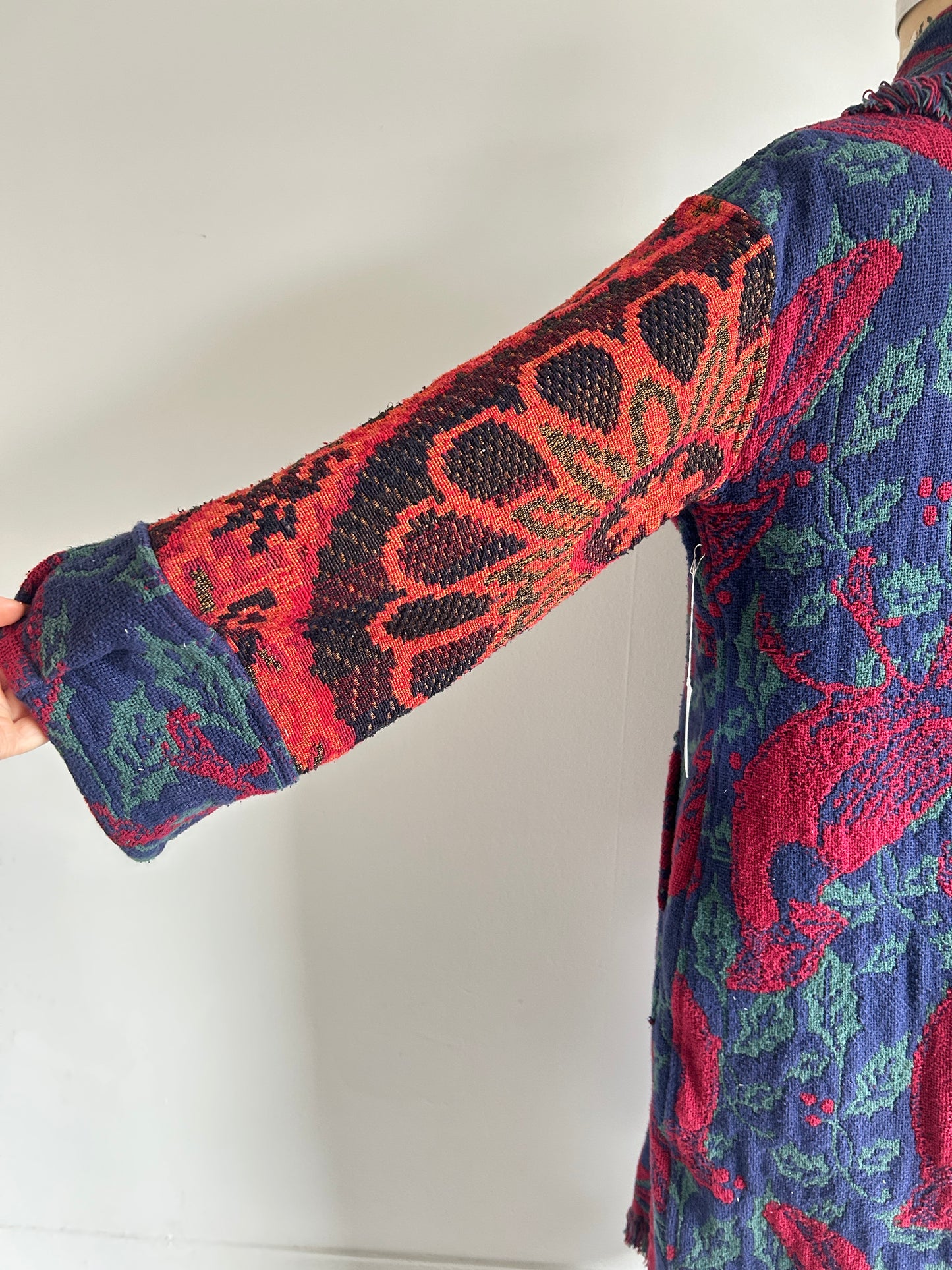 Vivianne Duster Jacket with Upcycled Throw Blankets Cardinal Theme XS/S #CVDTXSS27