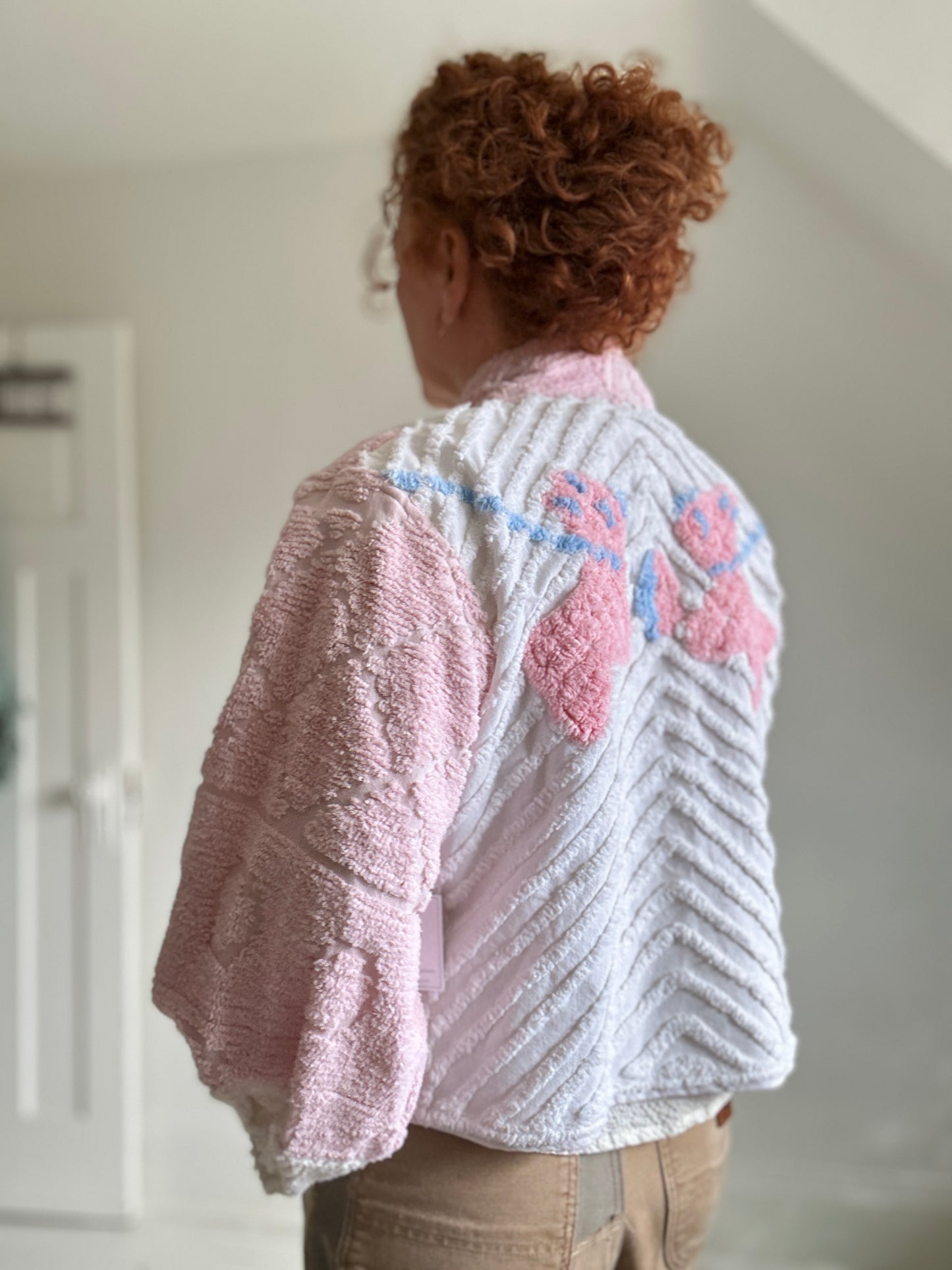 Vivianne Cropped Jacket with Upcycled Vintage Chenille Size M/L #CVCCHML100