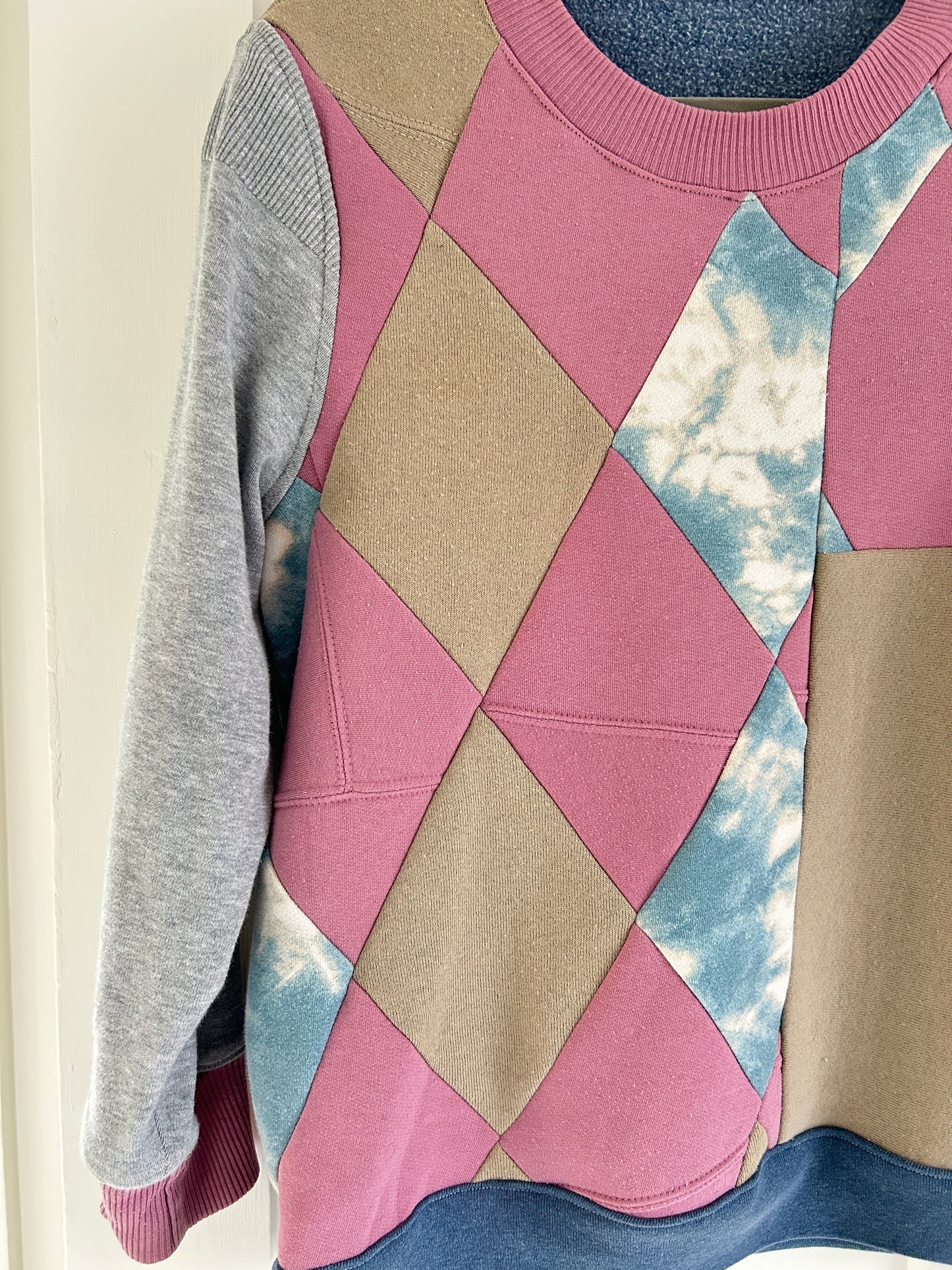 Harlequin Sweatshirt with Upcycled Textiles S/M #SSSM1