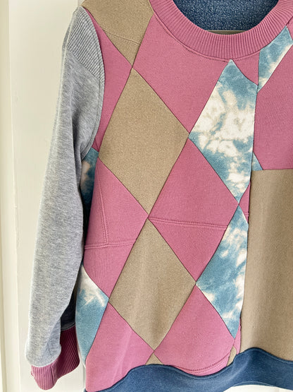 Harlequin Sweatshirt with Upcycled Textiles S/M #SSSM1