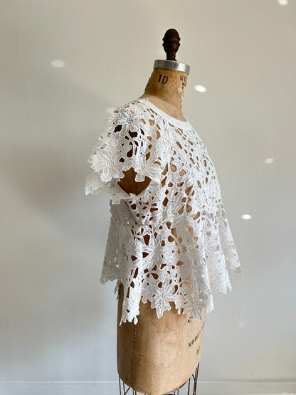 Preloved Upcycled white Lace Top Size S/M #VIN2