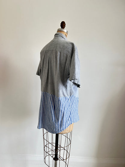 Upcycled Modern Workwear Pinstripe Shirt - Circle Series Size M/L #PIN1