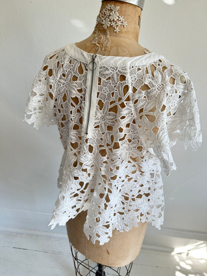 Preloved Upcycled white Lace Top Size S/M #VIN2