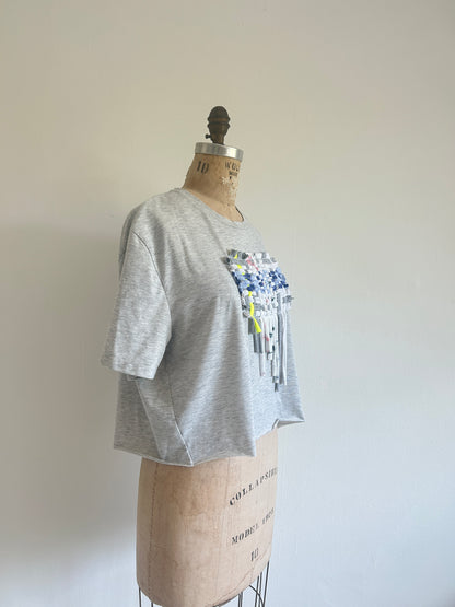 Reworked Preloved Cropped Tshirt - Woven Series Size L/XL #TSHIRT9